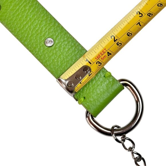 VTG Y2K Authentic Dolce & Gabbana Leather Belt 95-38 Green Rhinestones Rings